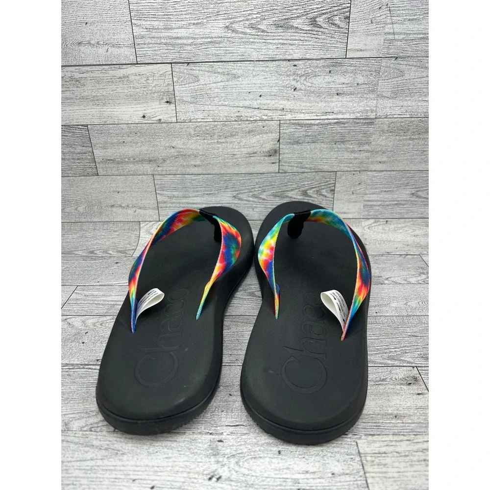 Chaco‎ Mens Tie Dye Flip Flops JCH108035 Black Thong Sandals Size 8 Rainbow